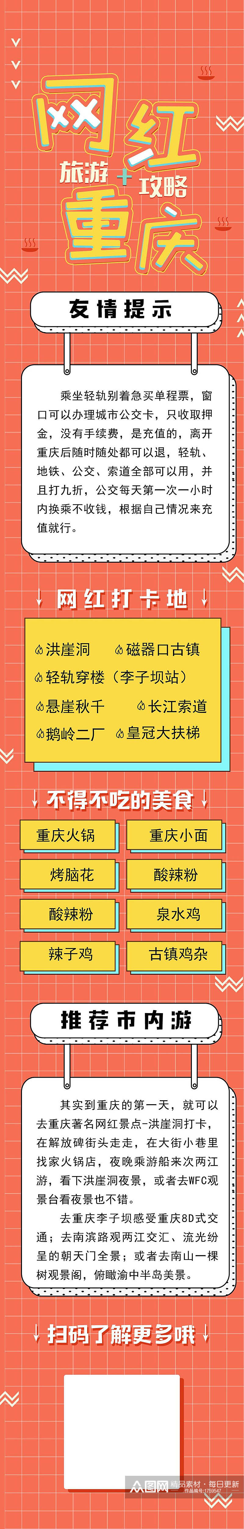 橘色网红重庆旅游信息H5手机长图素材