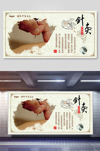 中国风针灸中医养生海报 展板