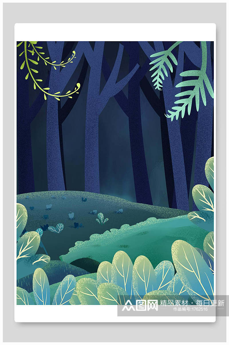 黑暗森林插画背景素材素材