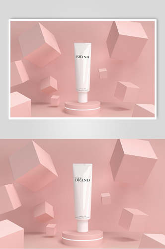 粉色软管状化妆品LOGO展示样机效果图