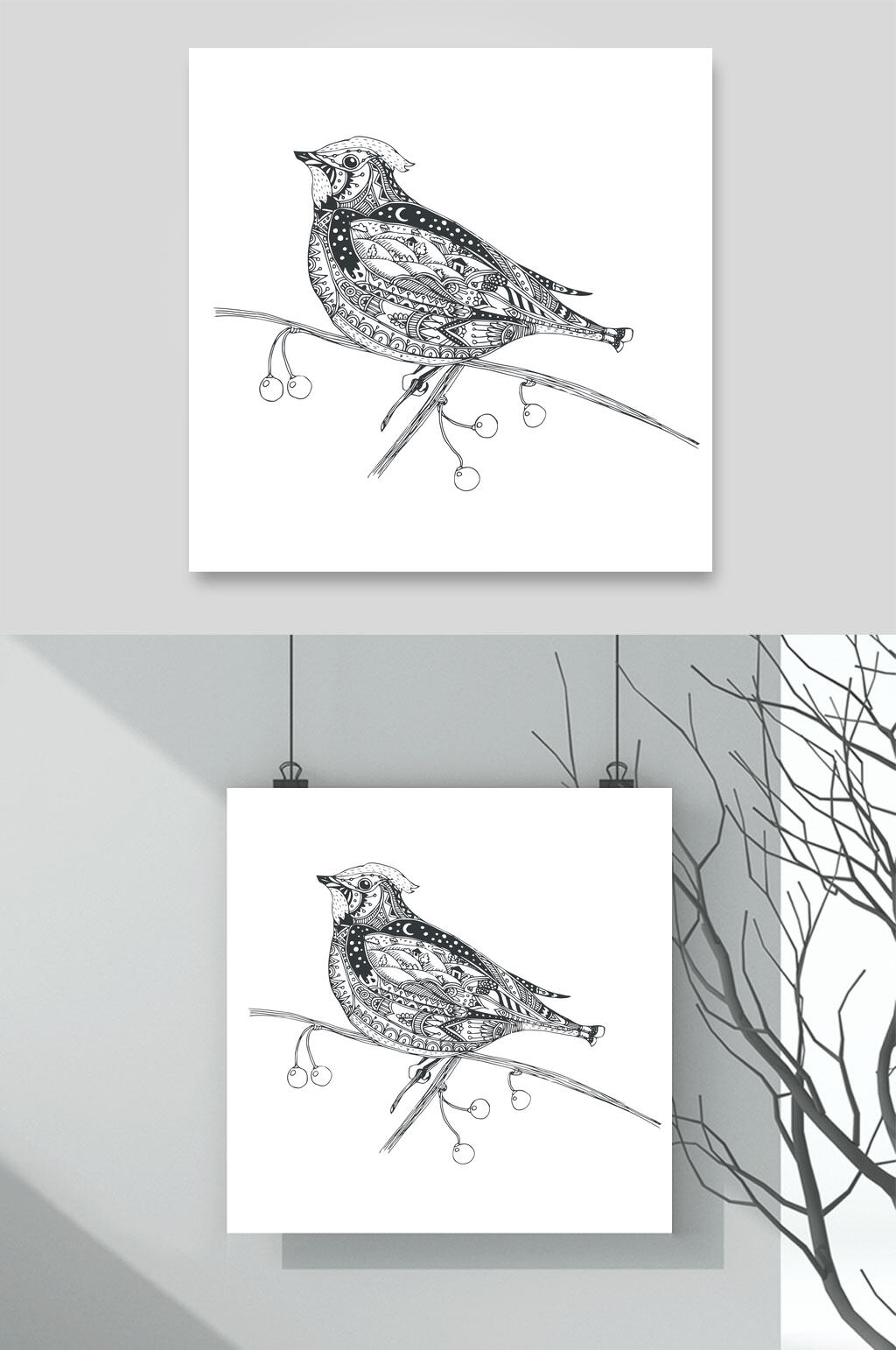 小鸟线描勾线动物头像元素素材素材