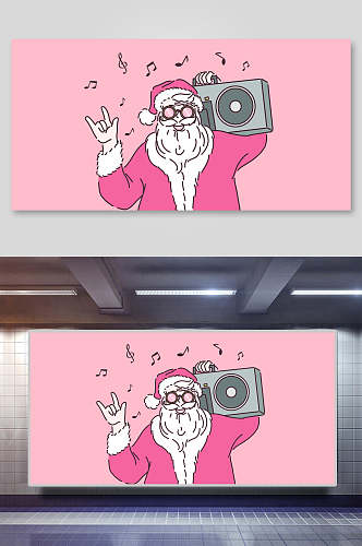 人物圣诞老人唱歌插画素材