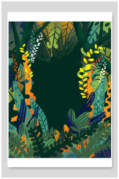 热带植物森林插画背景素材