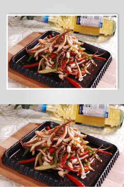 新鲜鱿鱼菜品美食摄影图片