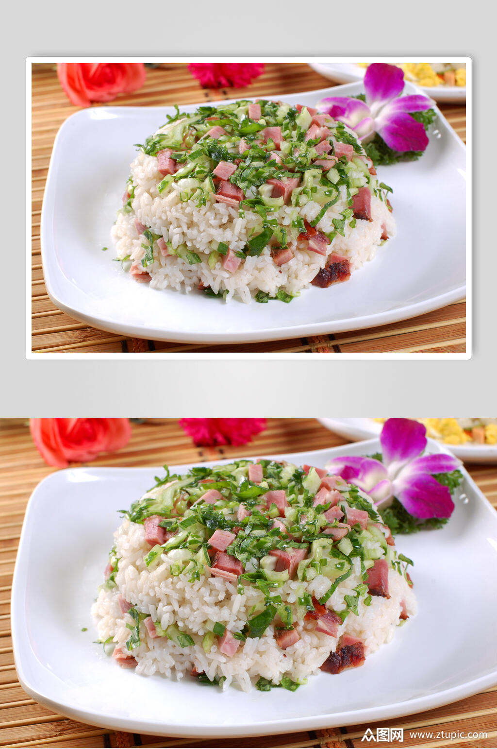 特色青瓜火腿炒饭摄影图片