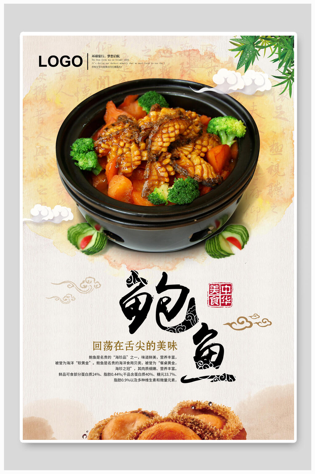 中华美食美味鲍鱼美食宣传海报素材