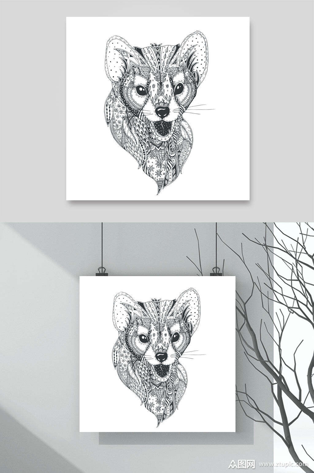 豹子线描勾线动物头像元素素材