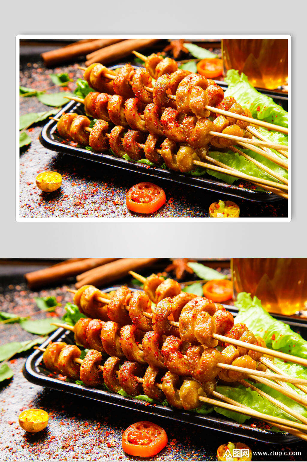 烧烤烤面筋摄影图片