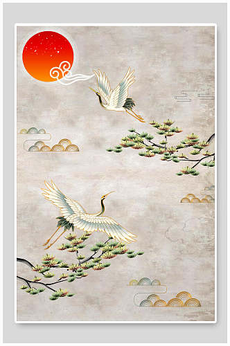 古典中国风中式仙鹤树枝海报背景素材