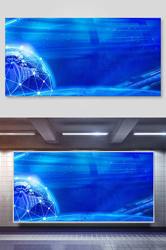 蓝色高端互联网科技展板背景素材