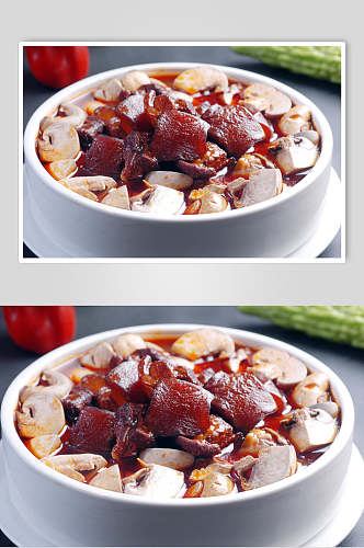 热菜杏鲍菇毛家肉美食摄影图片