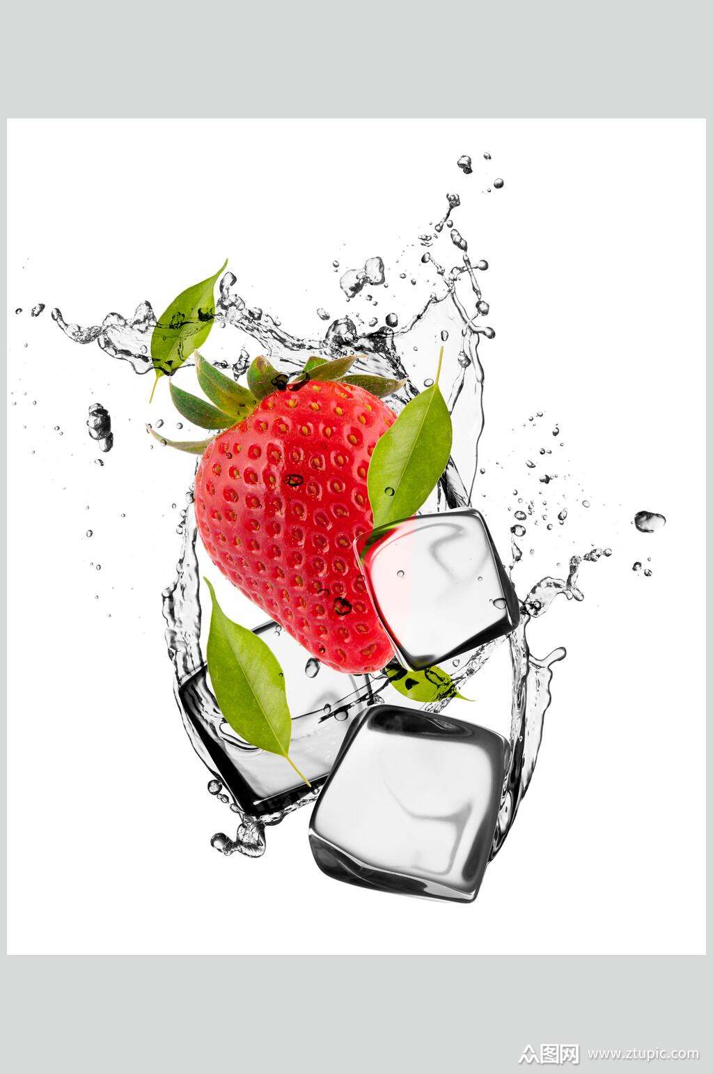 冰块冰镇草莓摄影图片