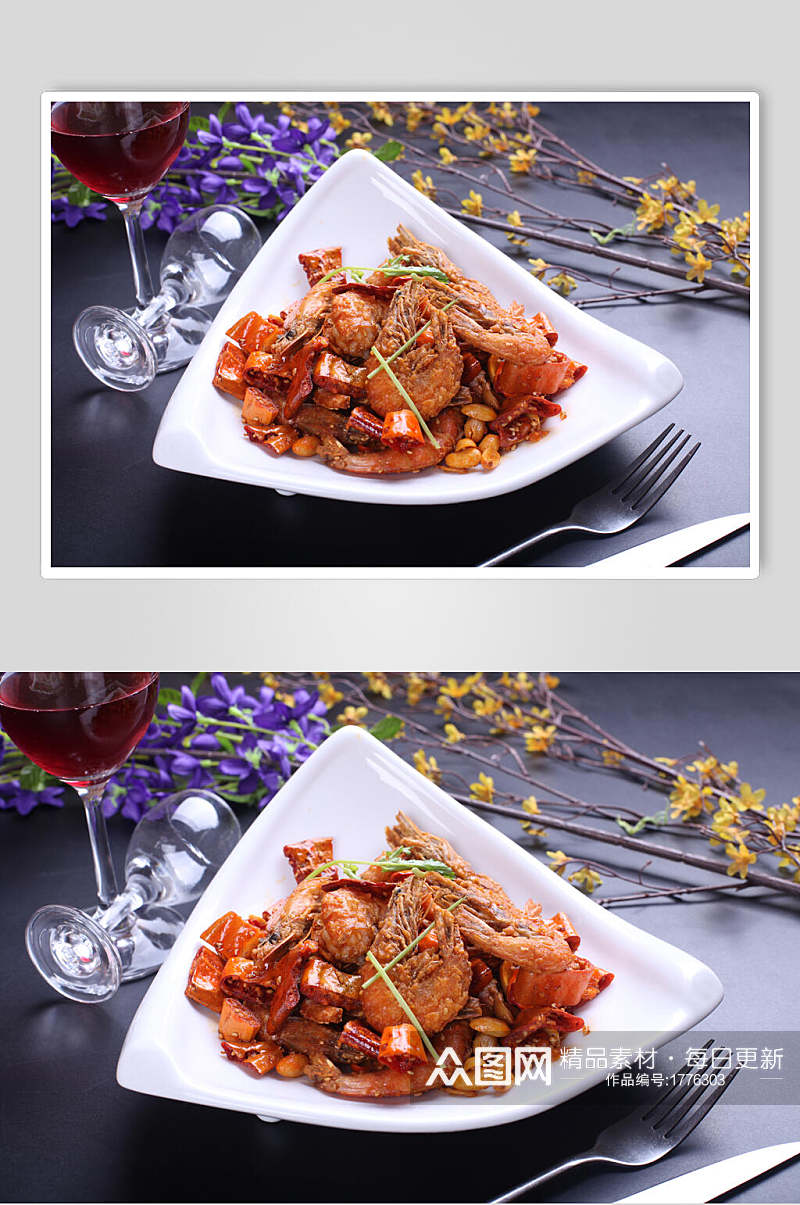 健康美味香辣虾菜品美食图片素材