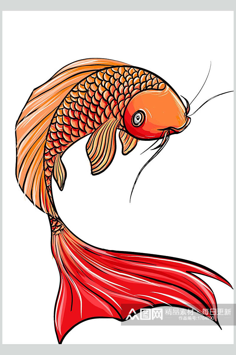 金色锦鲤鲤鱼手绘设计元素素材