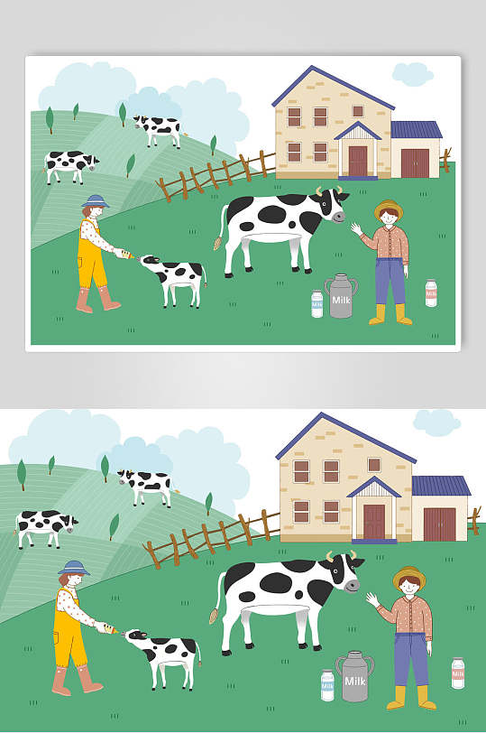 牛奶农场新农村插画素材