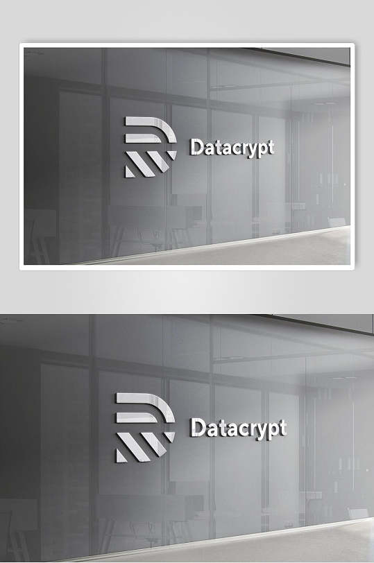 灰色玻璃墙LOGO展示样机贴图效果图-众图网