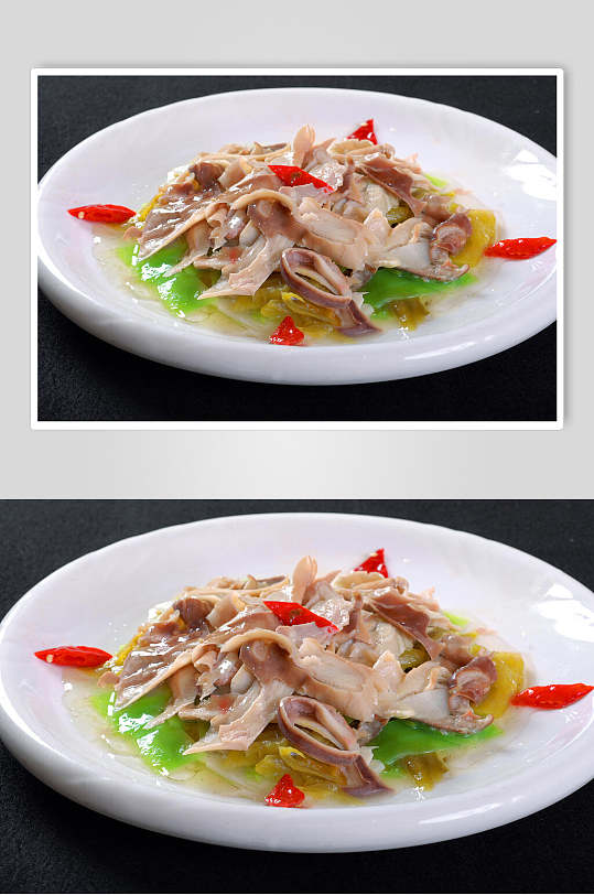 酸菜烩肚片美食摄影图片