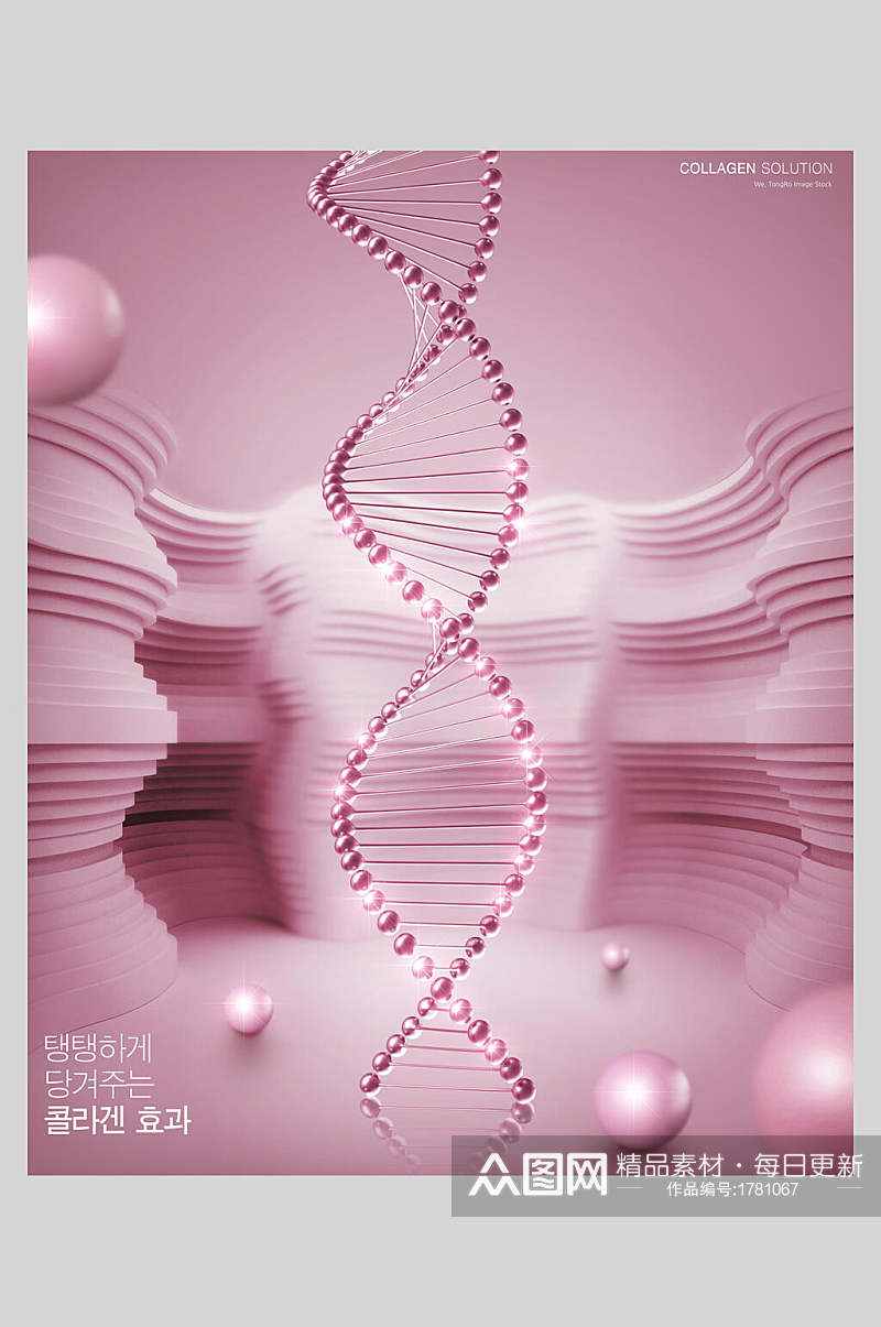 粉色科技基因水分子螺旋结构海报素材