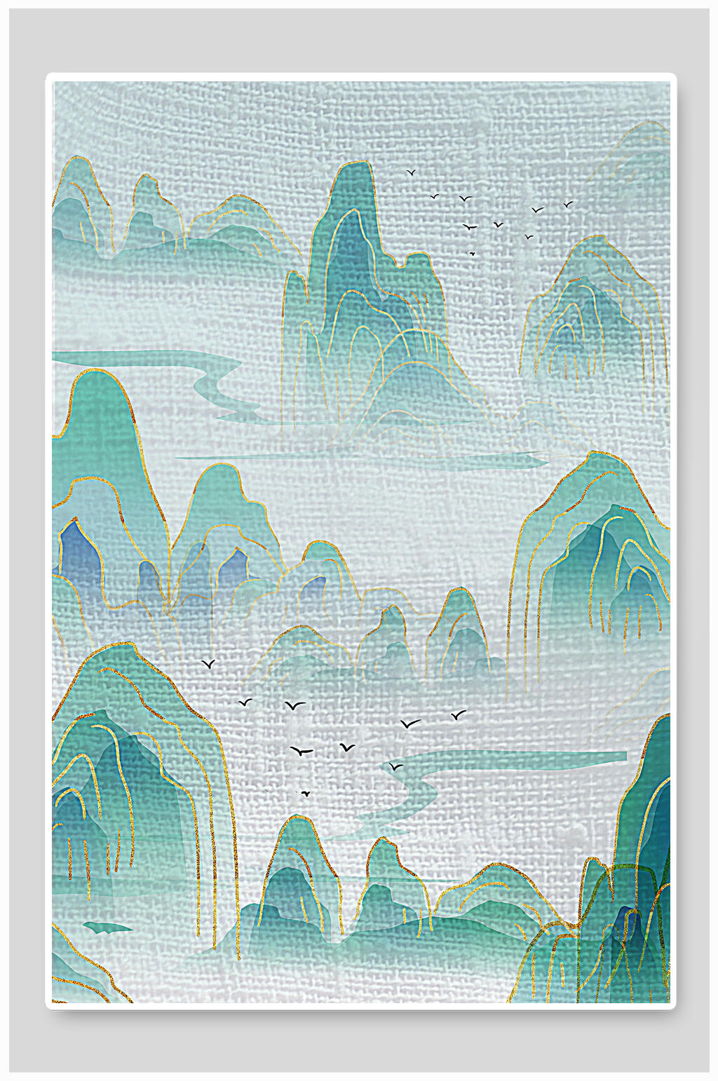 山绿白中国风背景素材