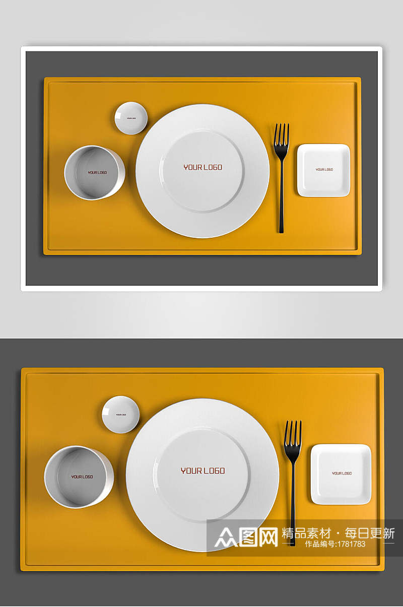 餐厅托盘餐盘餐具整套VI样机素材
