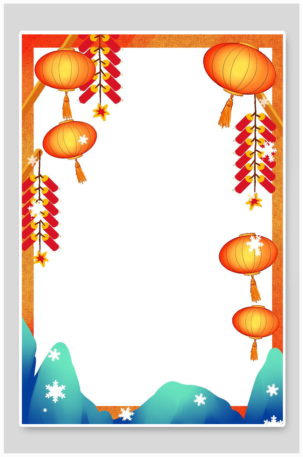 燈籠鞭炮山國潮邊框背景素材