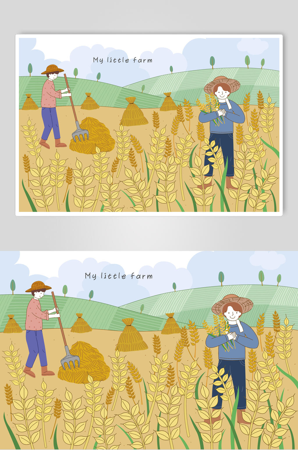 小麦农场新农村插画素材素材