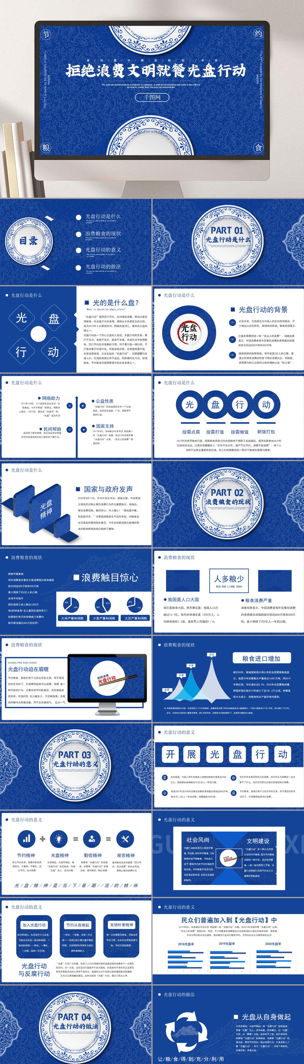 拒绝浪费光盘行动PPT模板素材