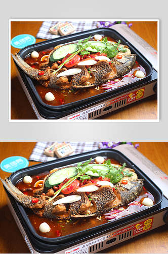 青菜烤鱼餐饮图片