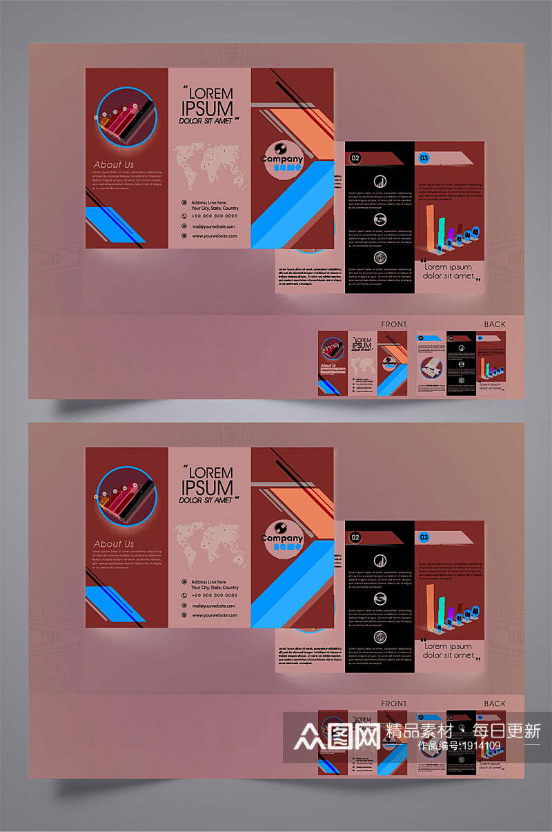 简约紫红色公司三折页设计宣传单素材