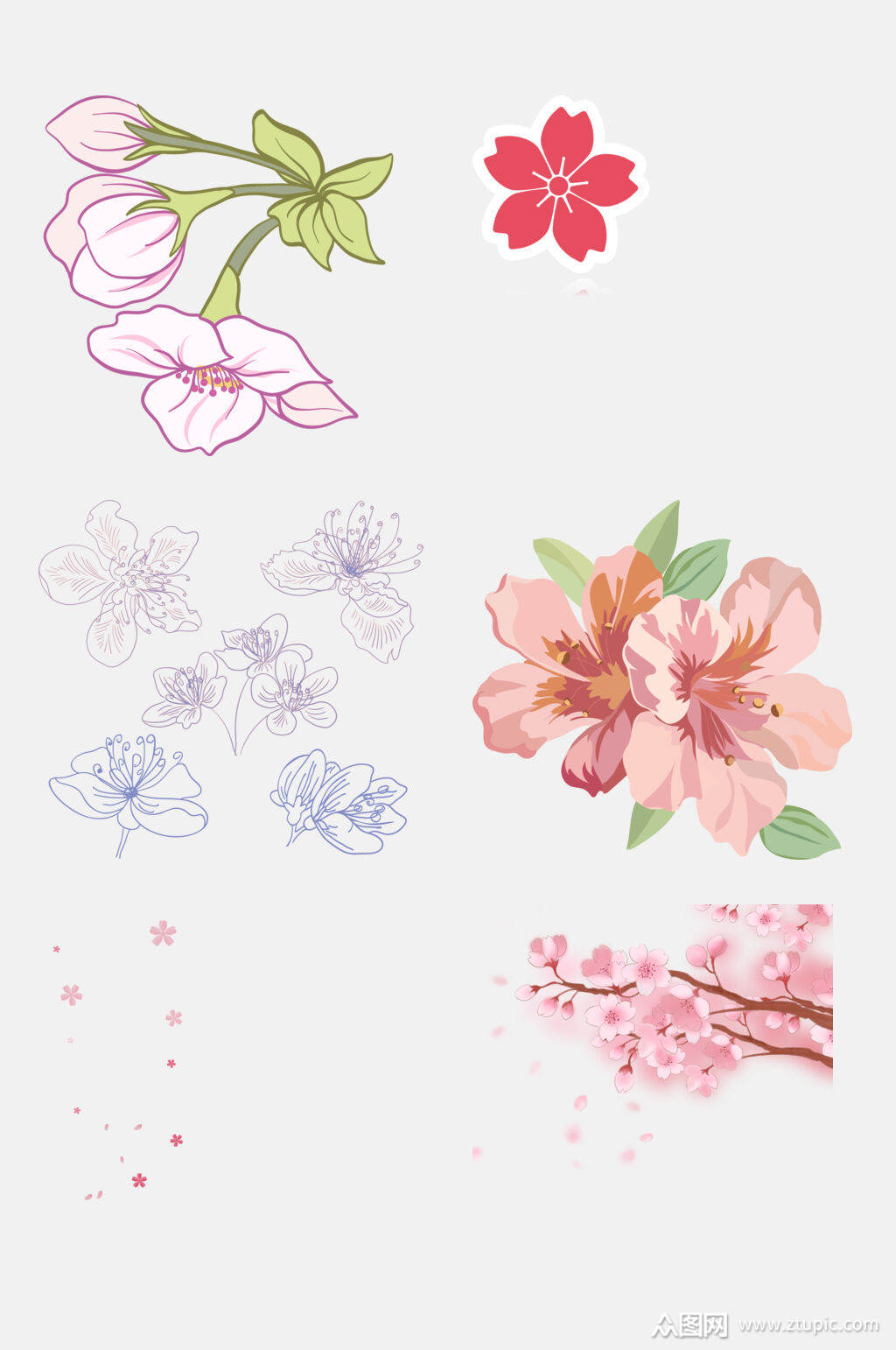 手绘唯美樱花设计素材模板下载-编号1784235-众图网
