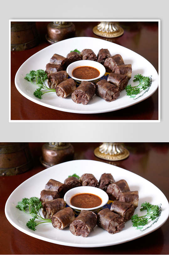 招牌热菜西藏烤血肠美食摄影图片