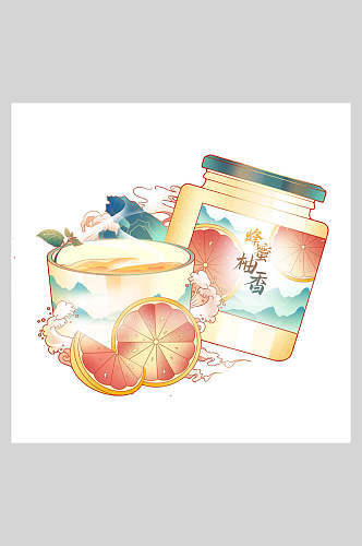 蜂蜜柚香美食插画素材