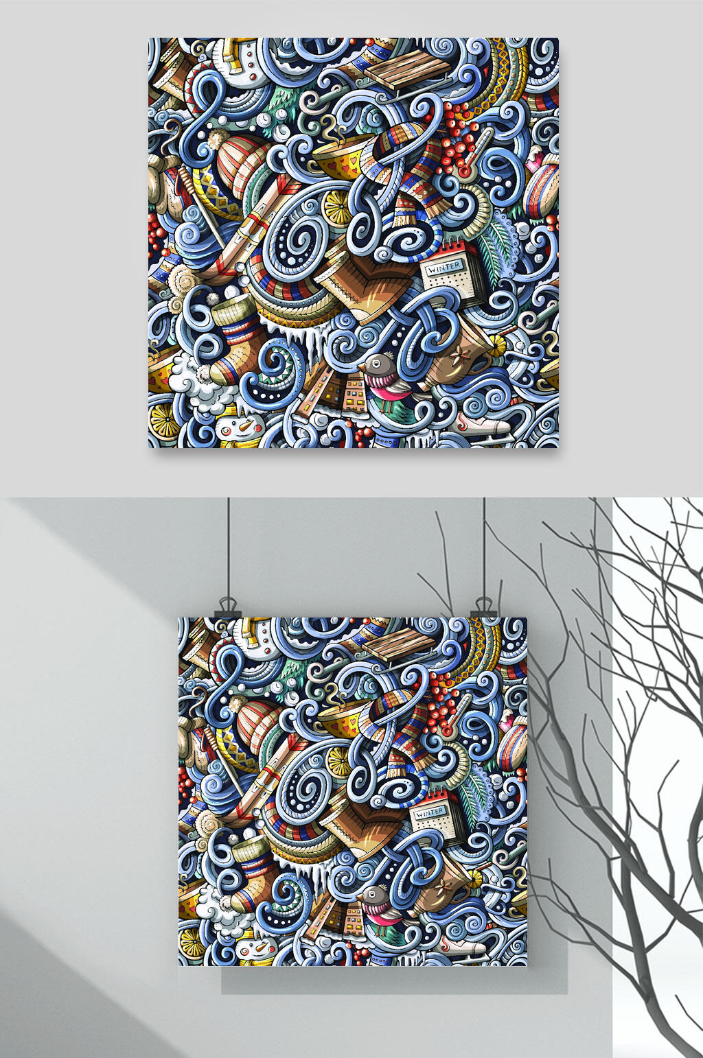 线条彩色图形冬季插画素材素材