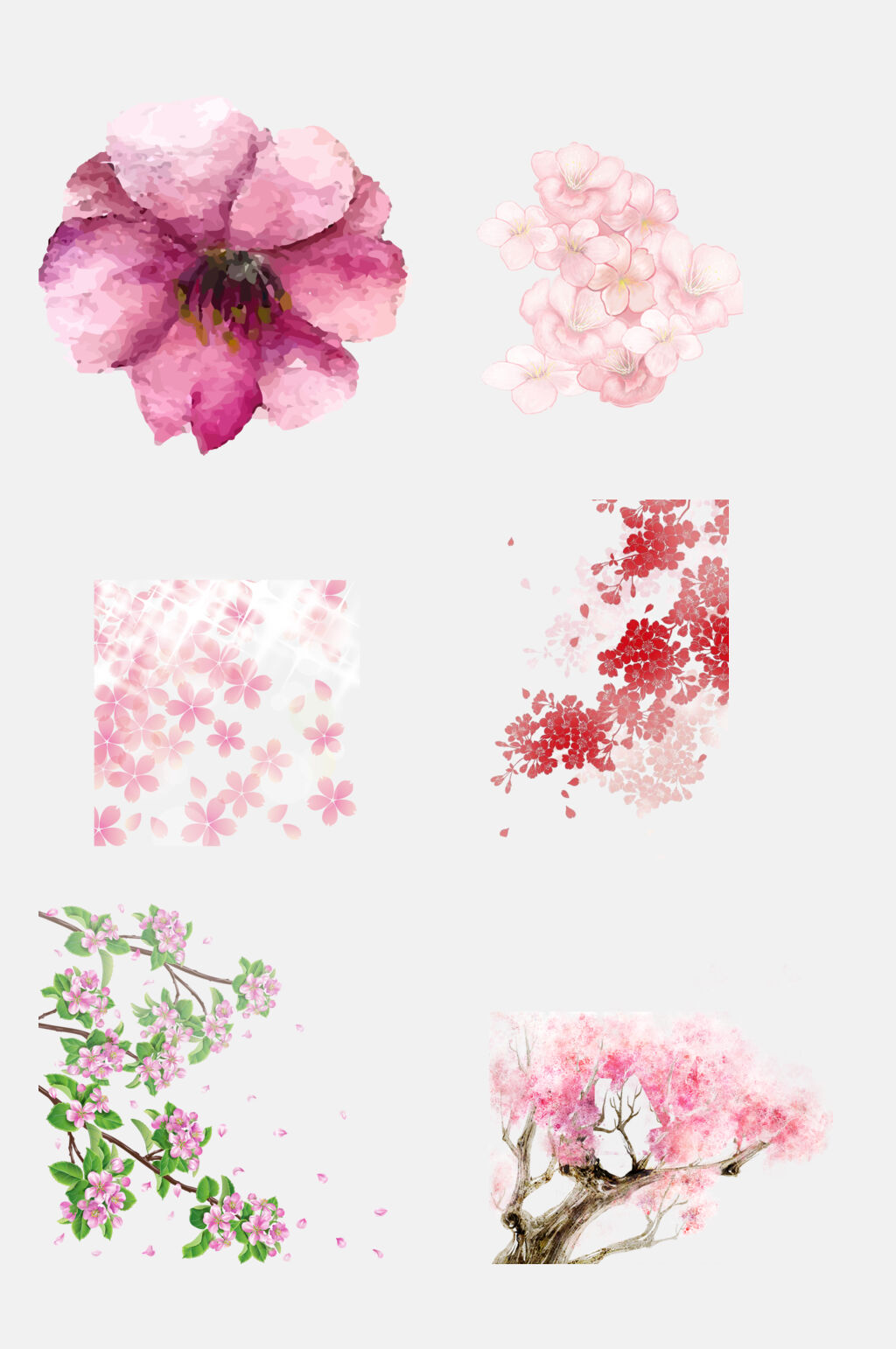 清新唯美日系水彩樱花素材素材