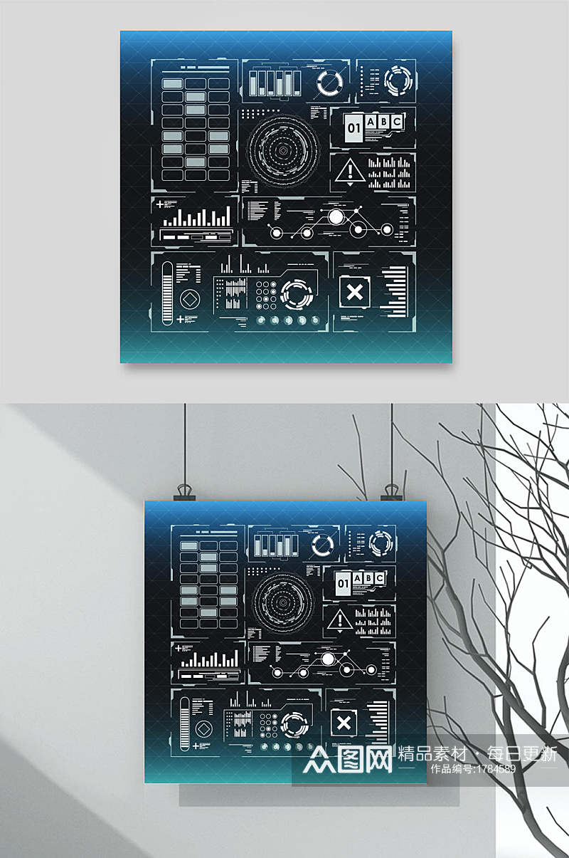 蓝白黑字母统计科技显示仪界面素材