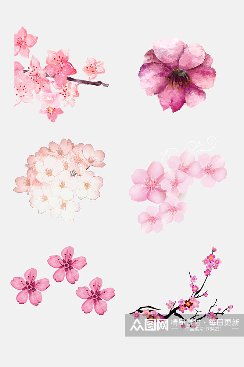 水彩粉色樱花素材素材