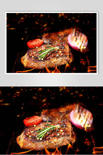 高端铁板牛排美食实拍特写图片