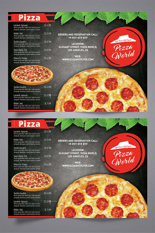 国外餐厅披萨菜单三折页宣传单