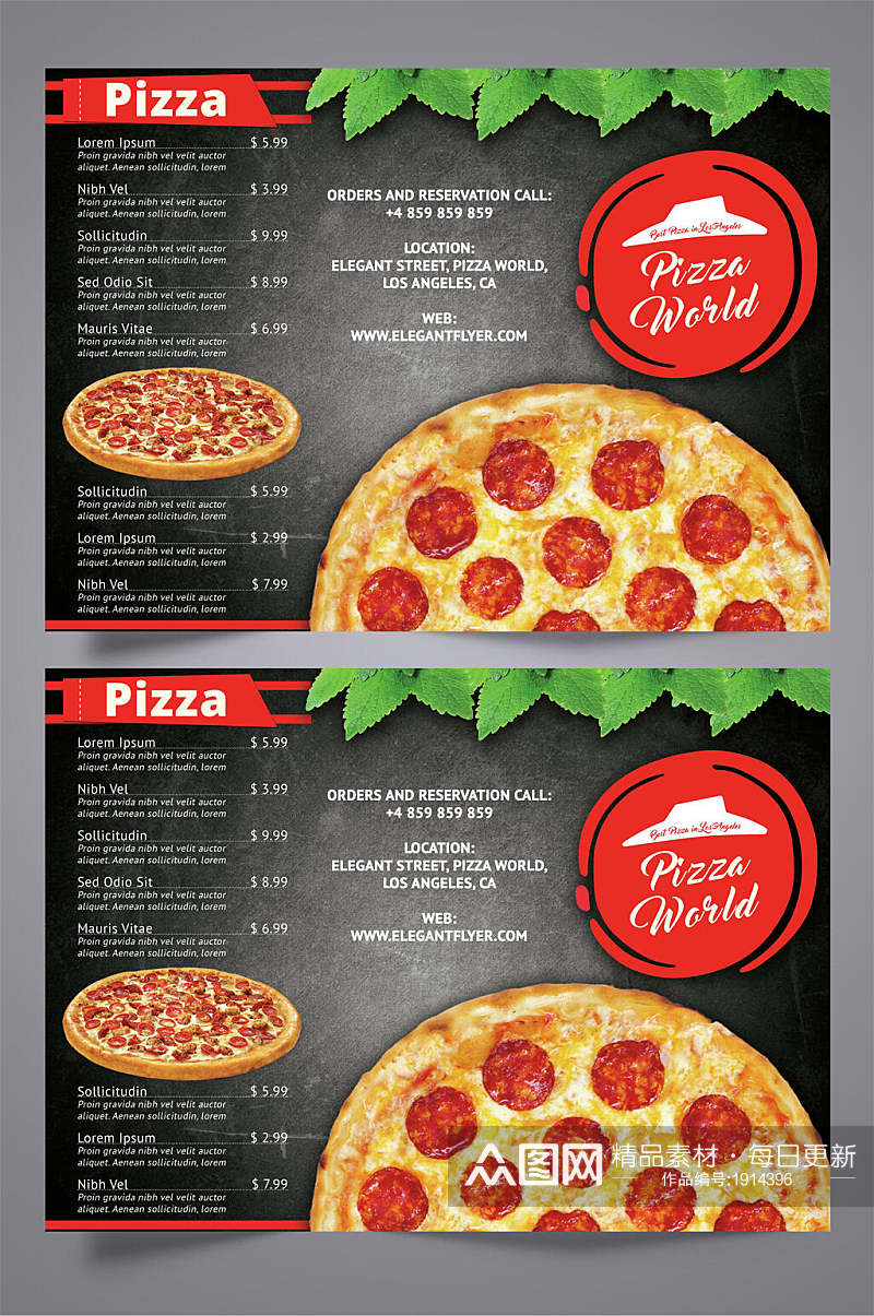 国外餐厅披萨菜单三折页宣传单素材