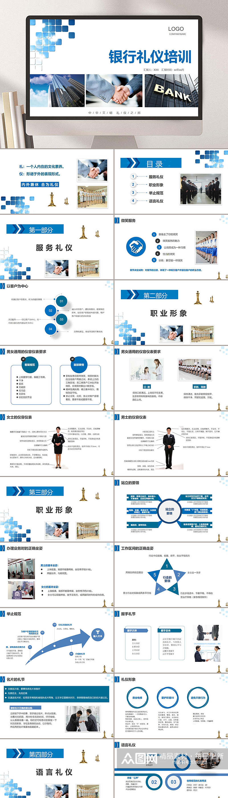 银行礼仪员工培训PPT模板素材