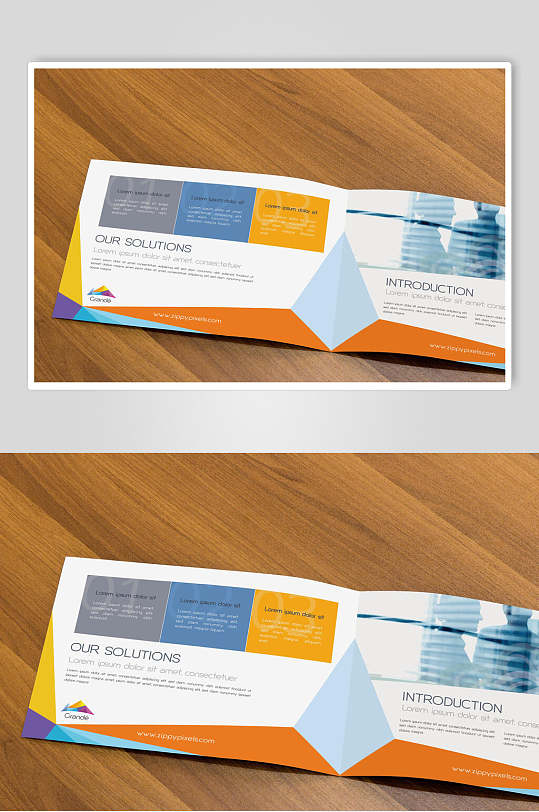 彩色几何风宣传册折页样机效果图设计