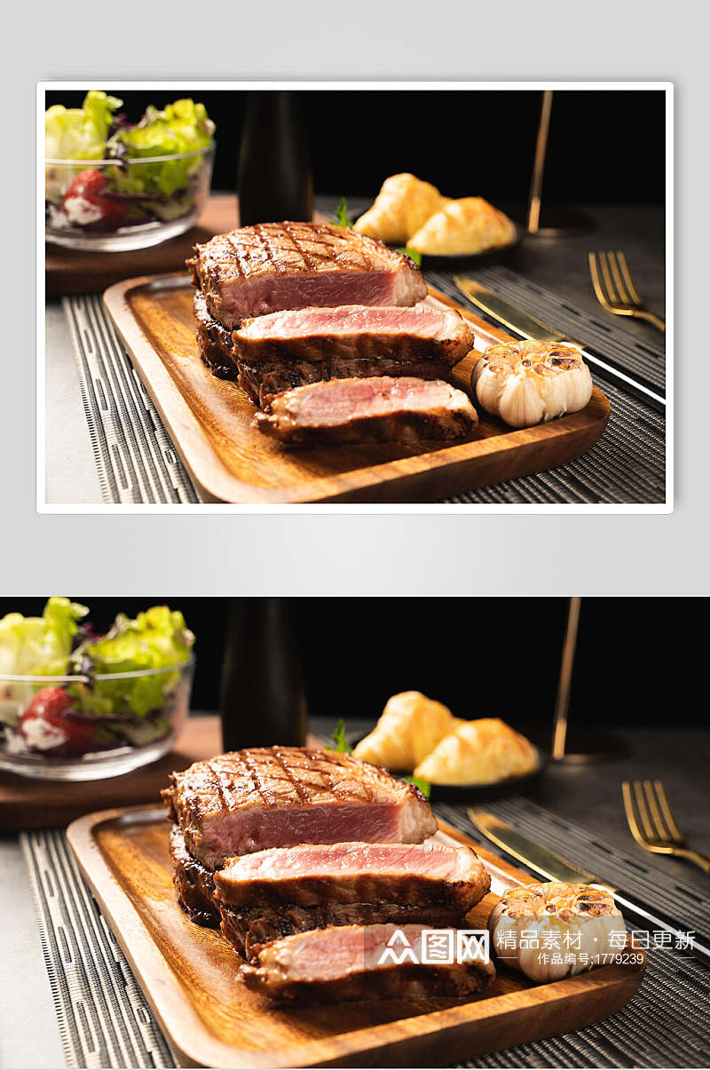 美食牛排食材特写实拍图片素材