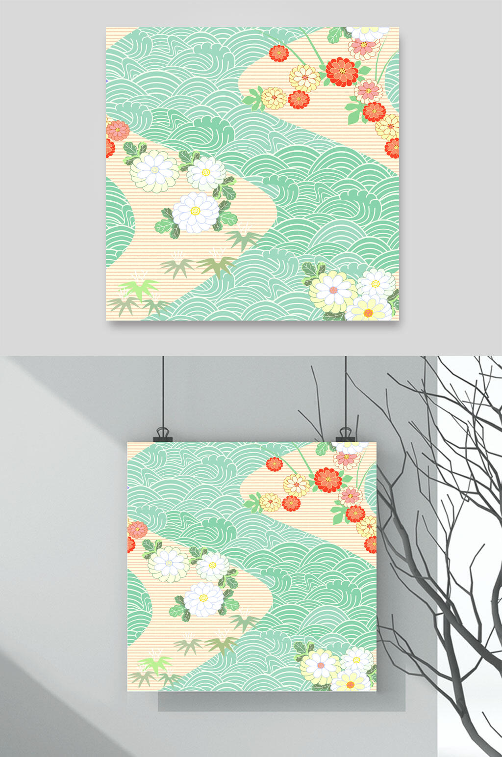 清新小花日式和风背景元素素材素材