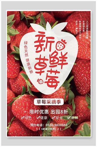 新鲜草莓采摘季草莓海报
