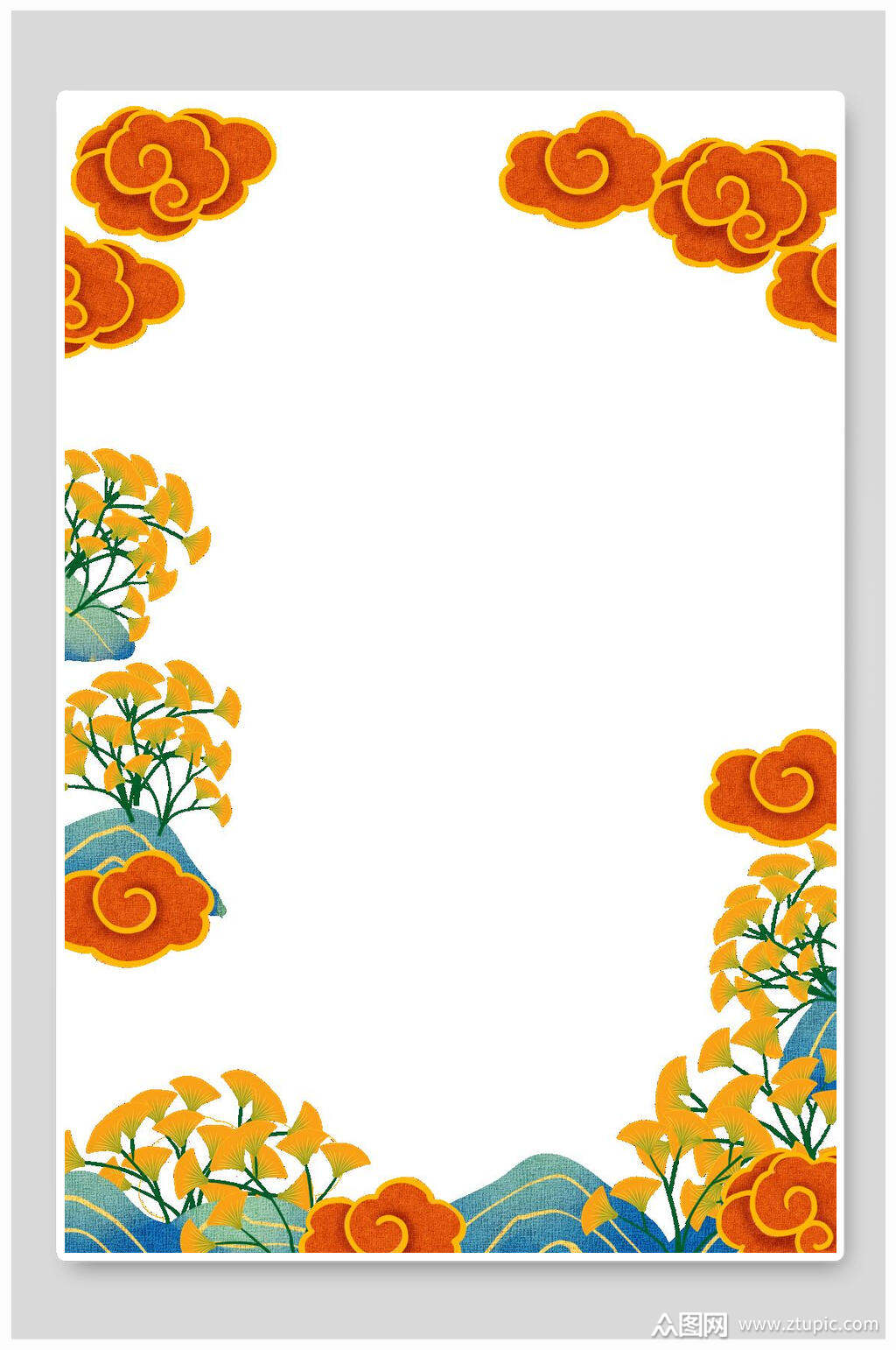 众图网独家提供银杏叶山红云国潮边框背景素材免费下载