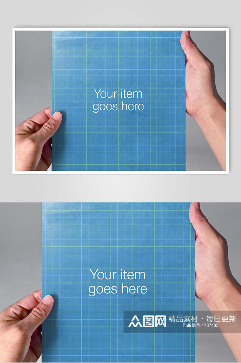 简洁手持蓝色折页样机效果图设计素材