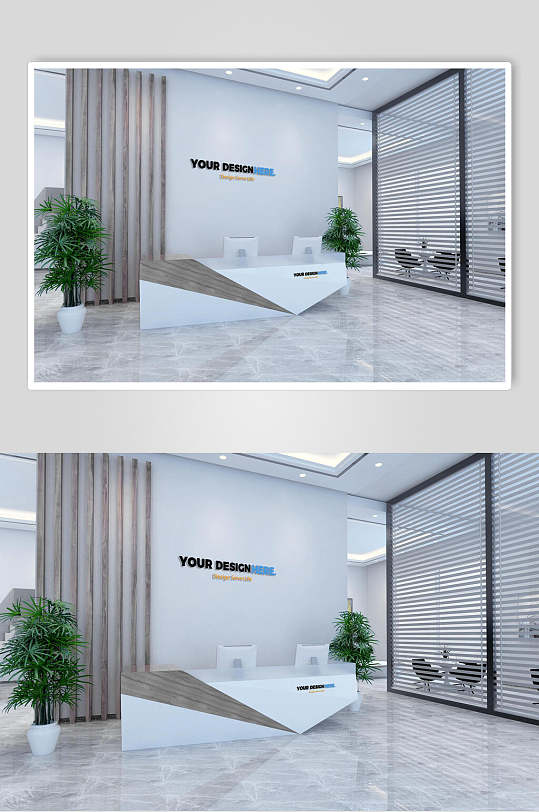 时尚高端公司前台背景墙样机效果图-众图网