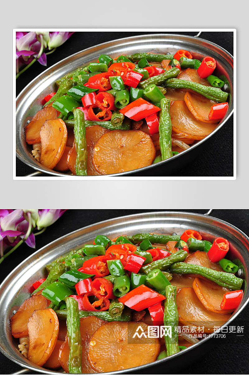 干锅青豆角土豆片食品高清图片素材