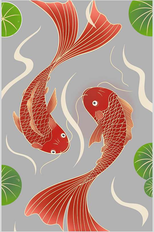 两条金色锦鲤鲤鱼设计元素