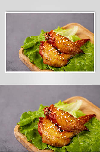 芝麻焦香鸡翅烤翅摄影图片